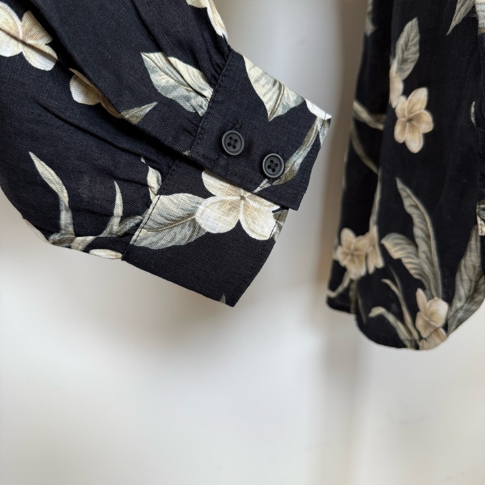 Lands End 100% Linen Black Floral Button-front Shirt Women’s Size Medium (10-12) - Picture 7 of 11